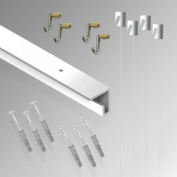 Complete 2m C-Rail Gallery Hanging System Kit 50kg (Ceiling Mounted)